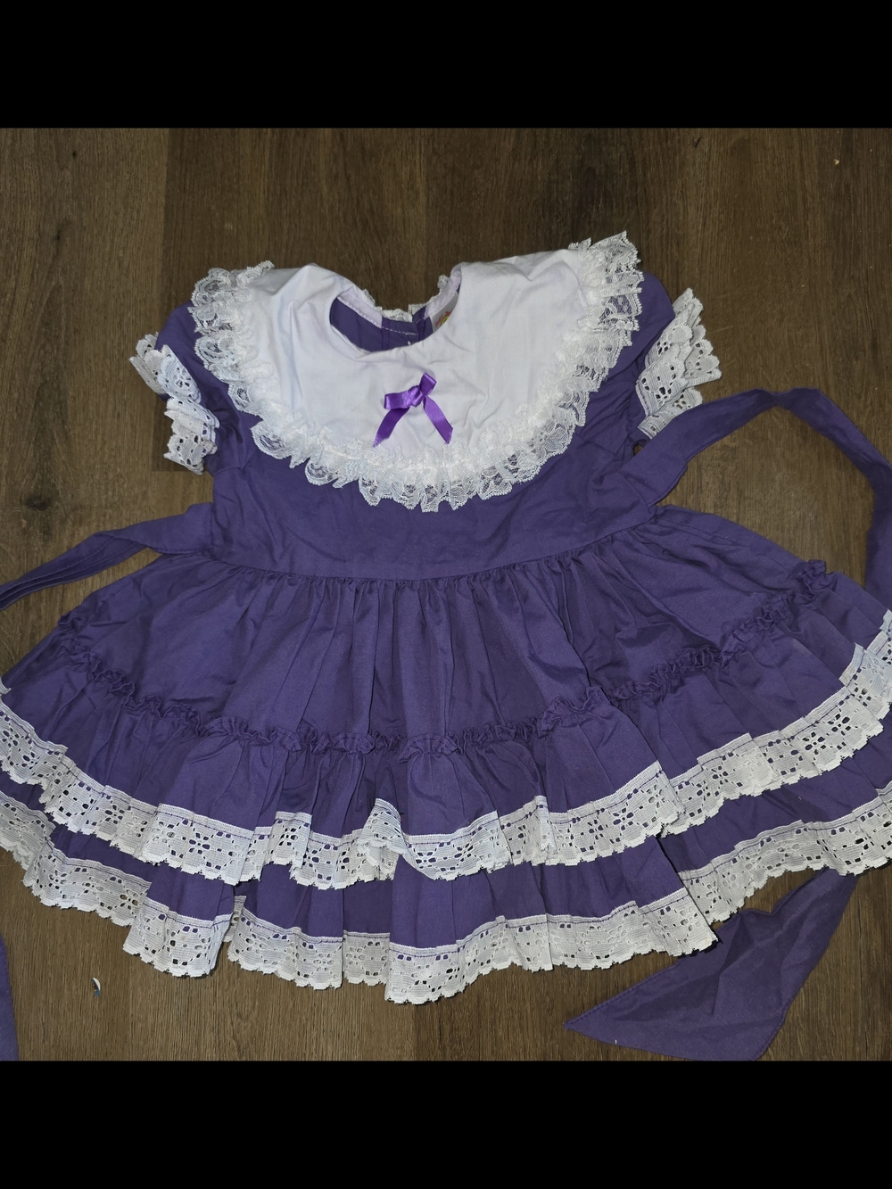 Girls' Purple Lace-Trim Party Dress with White Bib